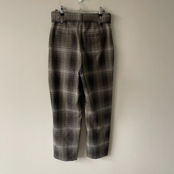 Wilfred Jallade Plaid Print High Rise Belted Straight Leg Casual Pants Gray 8 - Picture 3 of 8